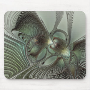 Mousepad Arte Fantasia Fracional Verde Oliva Cinza Abstrato