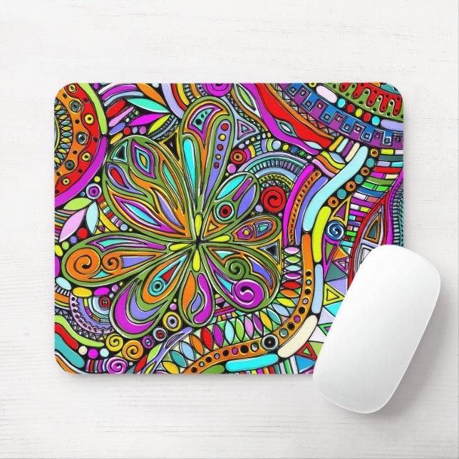 Mousepad Arte Fantástica de Esboço - Flores de Abstrato 1 (Com mouse)