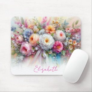 Mousepad Arte Floral Aquarela Elegante Seu Texto Personaliz