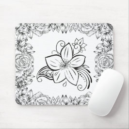 Mousepad Arte Floral, Beleza Monocromática