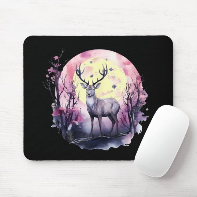 Mousepad Arte Floral de Cervos Impressão de Animais da Natu (Com mouse)