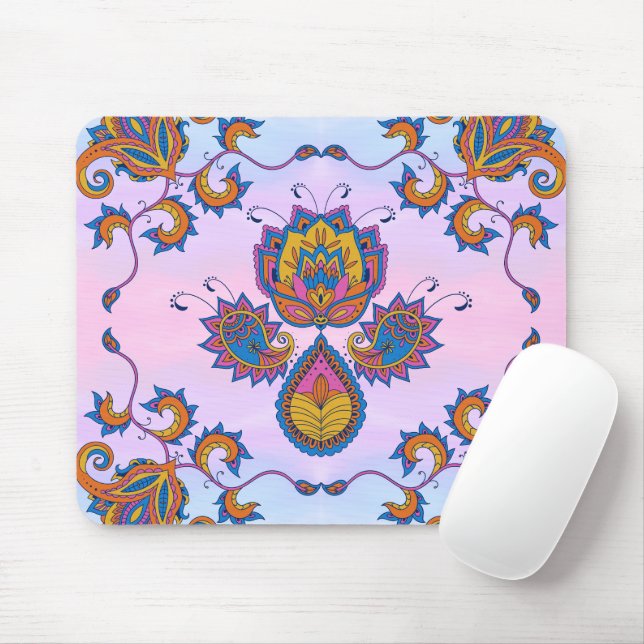 Mousepad Arte Floral, Feliz Azul Mehndi (Com mouse)
