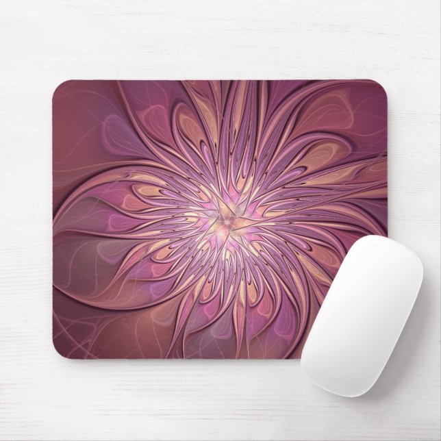Mousepad Arte floral fractal moderna abstrata cores de frut (Com mouse)