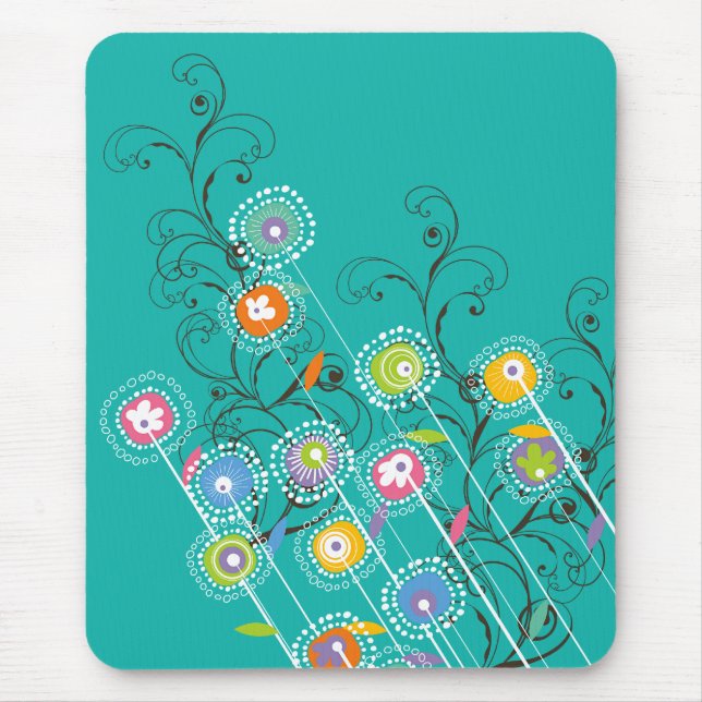 Mousepad Arte floral lunática colorida do jardim Groovy (Frente)