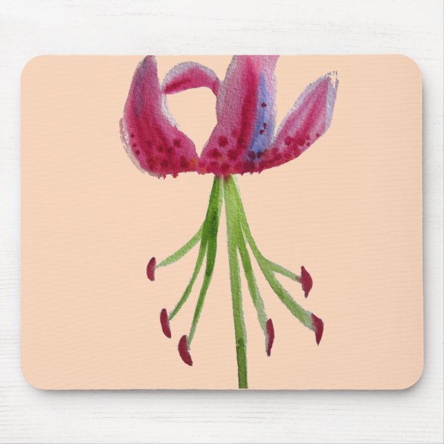 Mousepad Arte floral moderna de lírio rosa em aquarela (Frente)