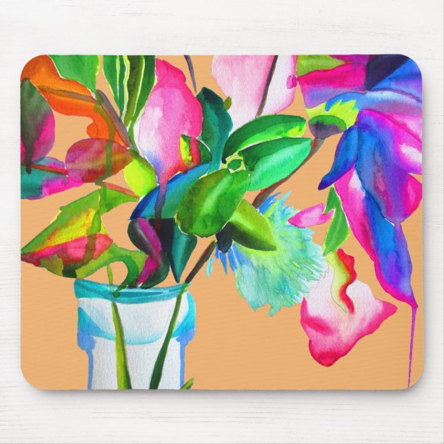 Mousepad Arte floral moderna em aquarela flores (Frente)