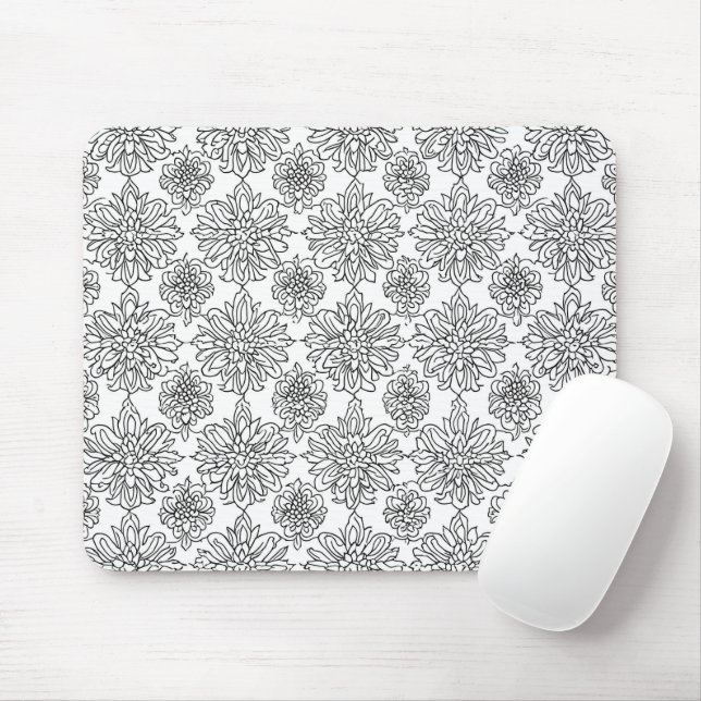 Mousepad Arte Floral Preta e Branca (Com mouse)