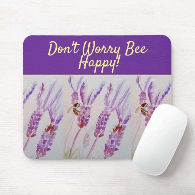 Mousepad Arte Floral Roxa lavanda Não se preocupe Abelha Fe (Com mouse)