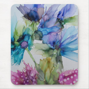 Mousepad Arte Floral Verde Cor-de-Rosa Púrpura e Verde Colo