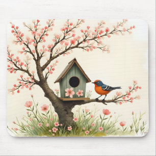 Mousepad Arte Folclórica Pássaro e Casa de Pássaro