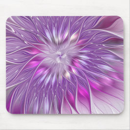 Mousepad Arte fractal abstrata da paixão da flor roxa rosa