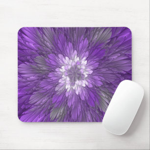 Mousepad Arte fractal abstrata de flor roxa psicodélica