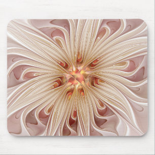 Mousepad Arte fractal de flor pastel pêssego moderno abstra