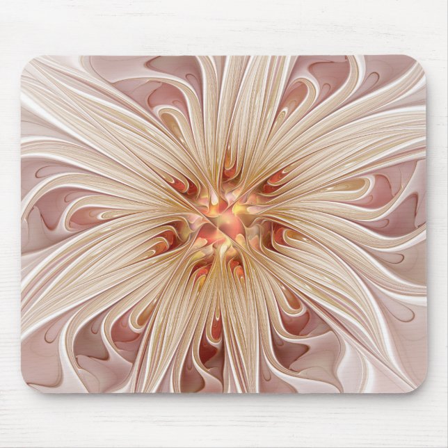 Mousepad Arte fractal de flor pastel pêssego moderno abstra (Frente)
