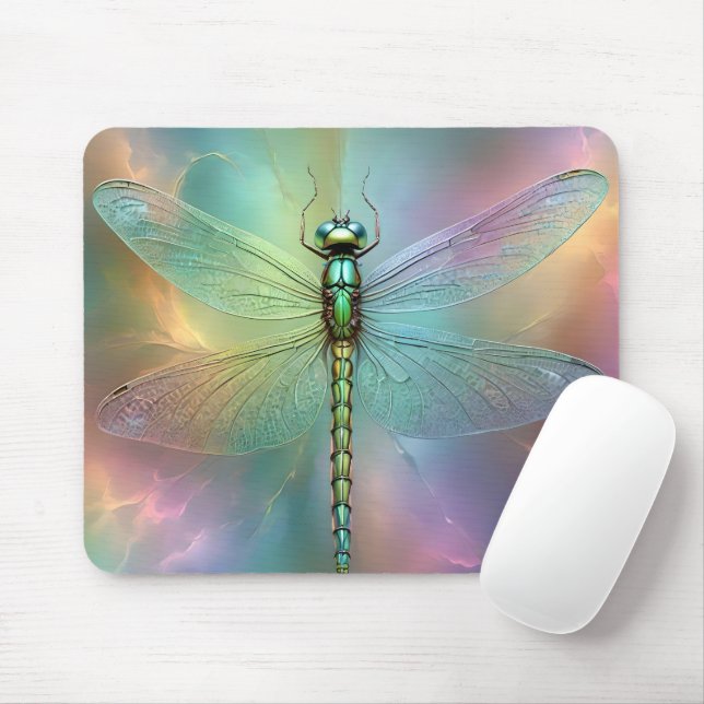Mousepad Arte Fractal de Libélula Pastel Elegante, (Com mouse)