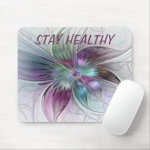 Mousepad Arte Fractal Moderna Floral Colorida Abstrato