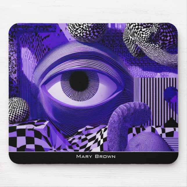 Mousepad Arte Geométrica Abstrata Moderna Preta Branca Roxa (Frente)