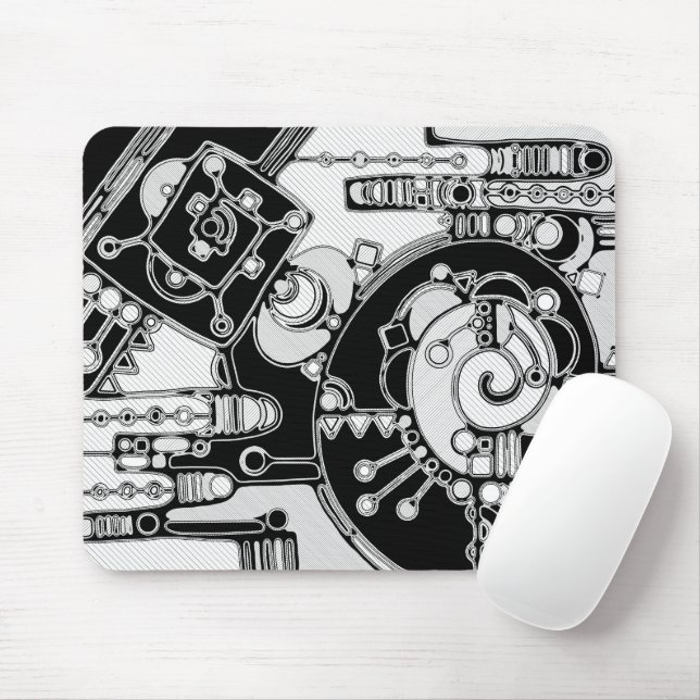 Mousepad Arte Geométrica Preta E Branca 4 (Com mouse)