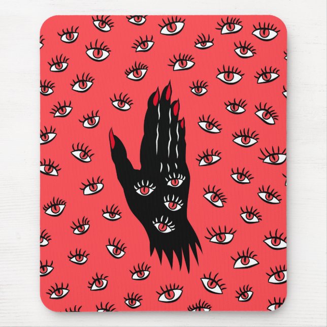 Mousepad Arte Gótica do Halloween - Olhos Negra Mão Estranh (Frente)