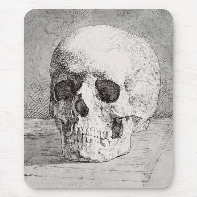 Mousepad Arte Gráfica de Caveira: Design de Tinta Minimalis (Frente)