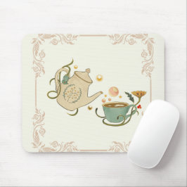 Mousepad Arte Gráfica, Horário do Chá com Ilustração bege