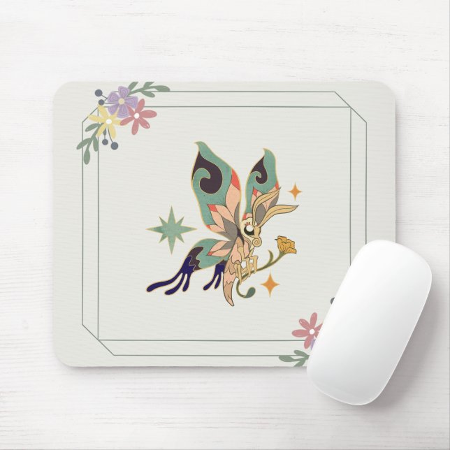 Mousepad Arte Gráfica, Ilustração Beige Borboleta Fada (Com mouse)