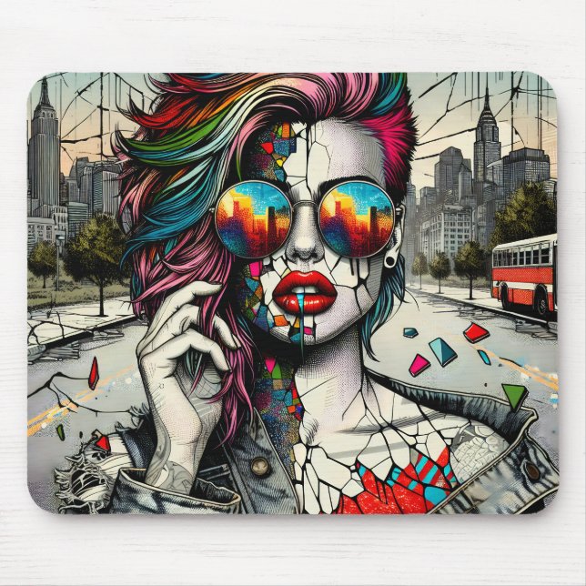 Mousepad Arte Grunge | Mulher Abstrata Fragmentada (Frente)