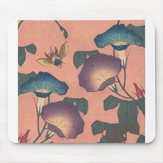 Mousepad Arte Japonês Asiático Abelha e Flor (Frente)