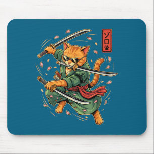 Mousepad Arte Japonês de Anime Samurai Gato Três Espadas