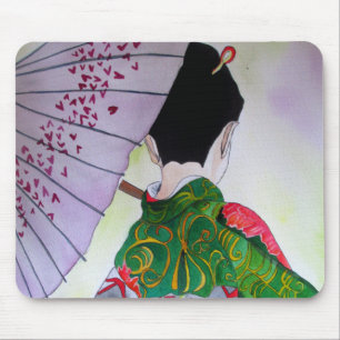 Mousepad Arte japonesa da gueixa com quimono e guarda-chuva