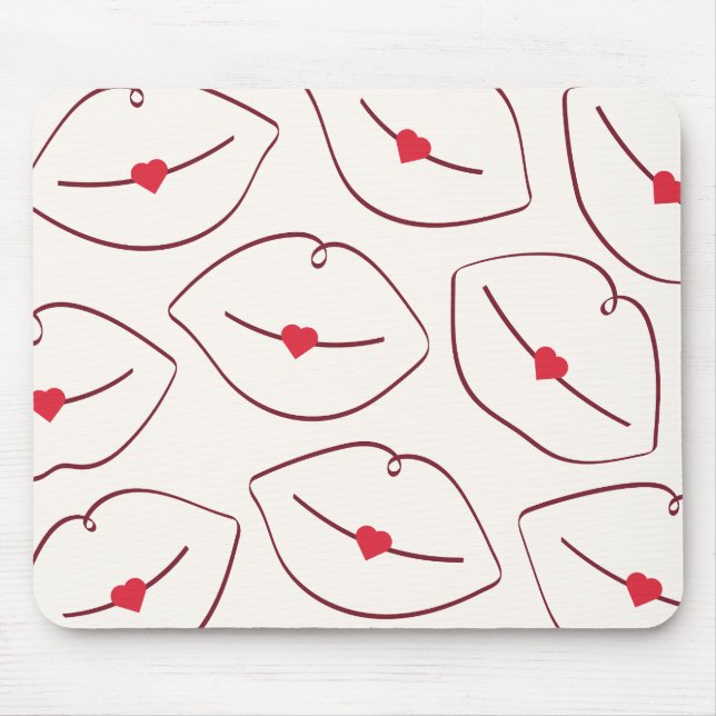 Mousepad Arte Linear Minimalista Moderna Lábios Vermelho Ce (Frente)