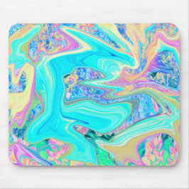 Mousepad Arte Líquida Azul Retro Aqua em Hortênsias Abstrat
