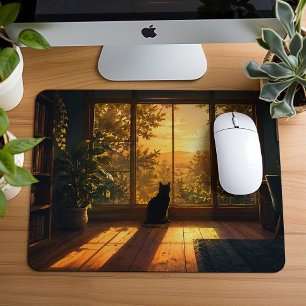 Mousepad Arte Lofi de Amante de Gato Preto Aconchegante