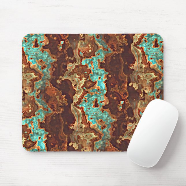 Mousepad Arte Marble Geode Verde Turquoise Castanha (Com mouse)