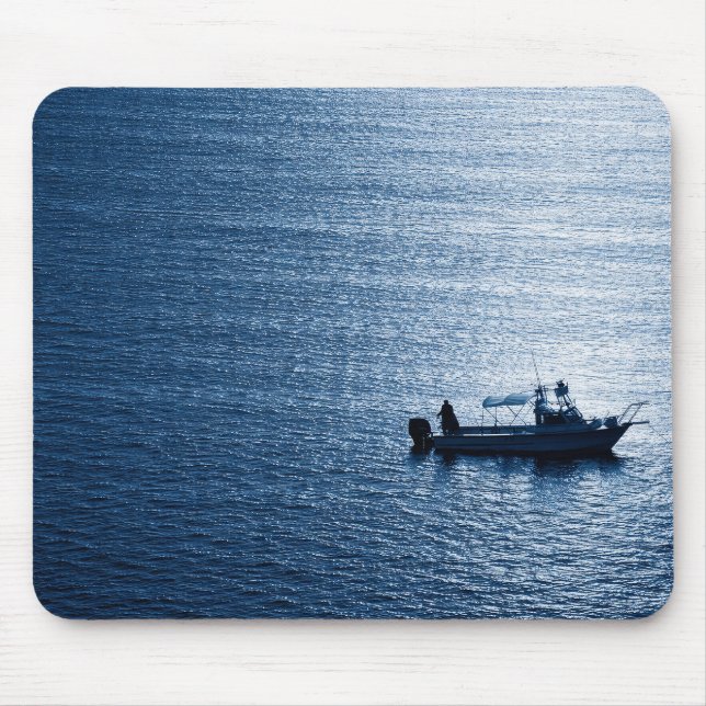 Mousepad Arte Minimalista de Parede Oceano Pescador Azul (Frente)