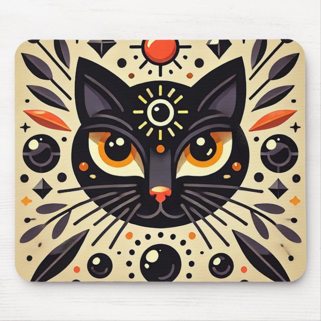 Mousepad Arte Mística de um Gato Preto (Frente)