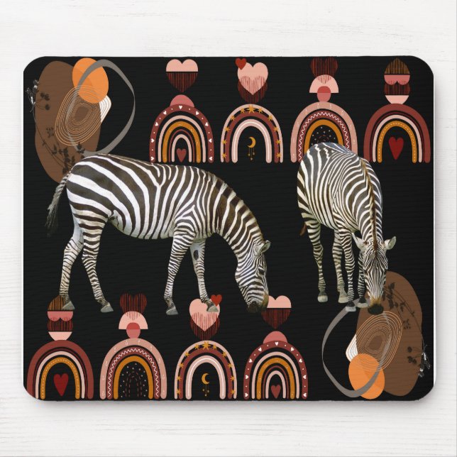 Mousepad Arte Moderna Boho Bohemian Animais Rainbows Zebras (Frente)