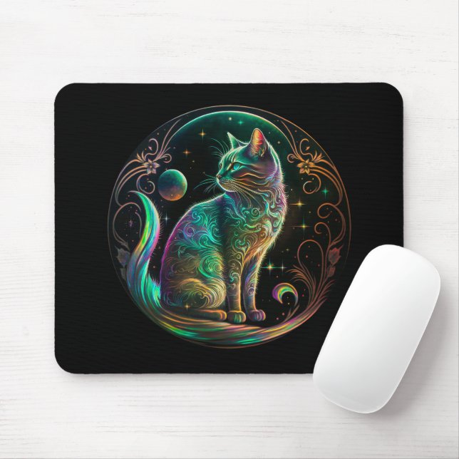 Mousepad Arte Moderna de Gato Psicodélico Elegante | (Com mouse)