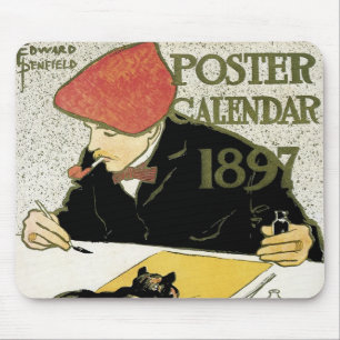Mousepad Arte Nova Antiga, Artista Pintando com Gato de Est