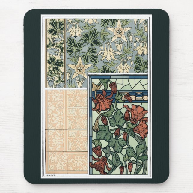 Mousepad Arte Nova Antiga, Flores Columbine Aquilegia (Frente)
