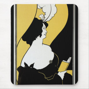 Mousepad Arte Nova Antiga, Mulher Lendo um Livro Amarelo