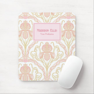 Mousepad Arte Nova Floral Rosa Negócios Feminino