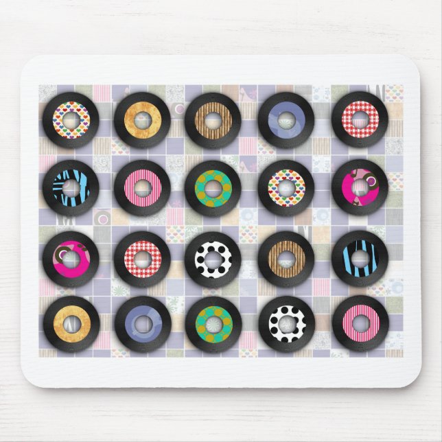 Mousepad Arte-Padrão dos Registros de Vinil Ilustrados com  (Frente)