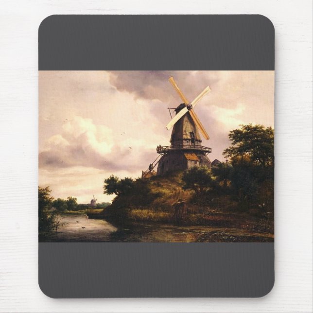 Mousepad Arte Paisagem com um Moinho de Vento (Frente)