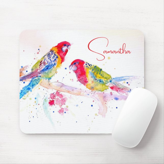 Mousepad Arte papagaio Mola Aquarela Pintura Vermelha Cor A (Com mouse)