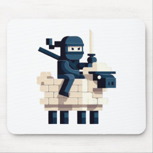 Mousepad Arte Pixel de Personagem Ninja Montado em Ovelha n