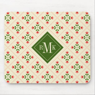 Mousepad Arte popular cor-de-rosa do monograma & verde