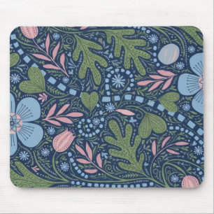 Mousepad Arte Popular Floral Elegante Padrão Botânico Vinta