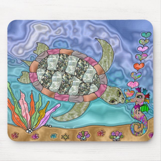 Mousepad Arte Psicodélica de Tartaruga Marinha Cavalo-Marin (Frente)