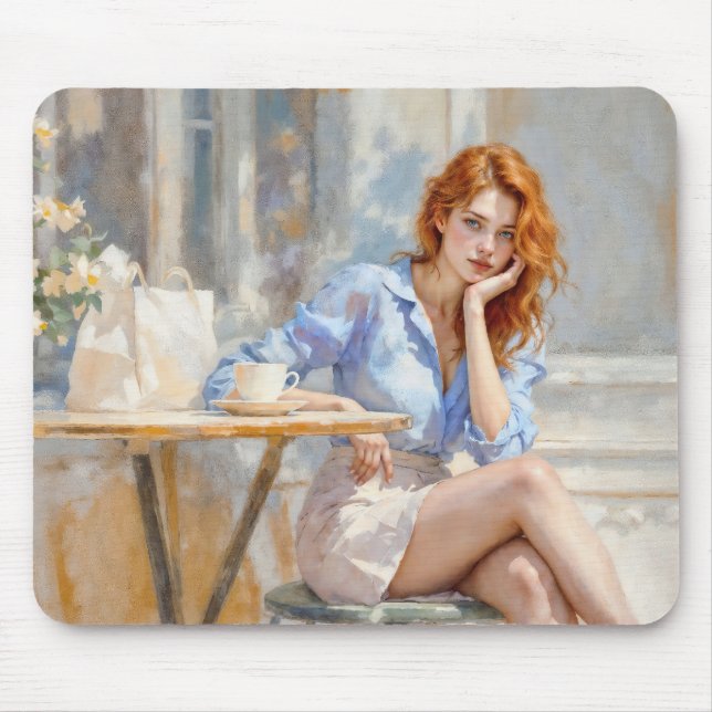 Mousepad Arte romântica a óleo de olhos azuis (Frente)